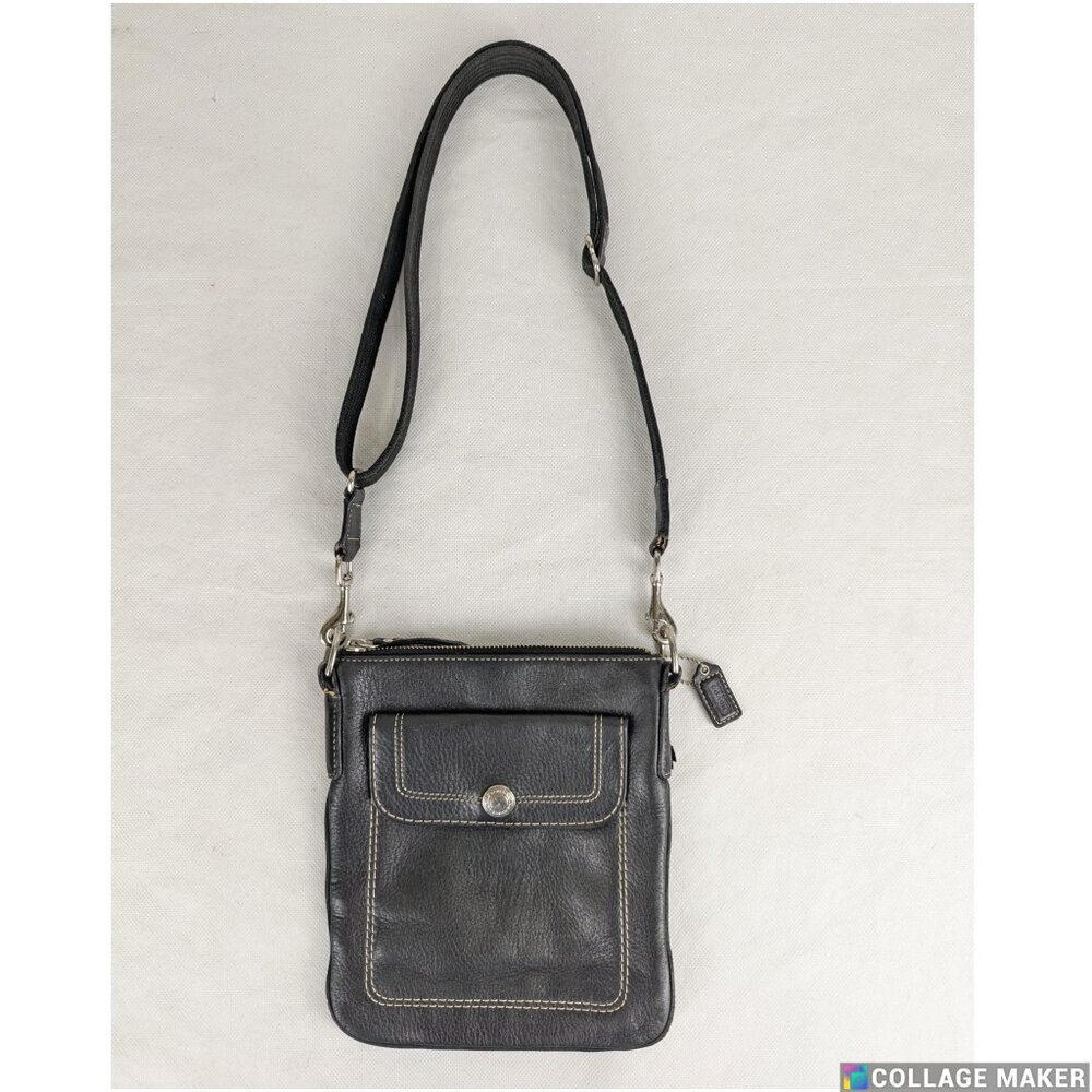 Coach Black Leather Top Zip Crossbody Handbag Purse Snap Pocket
